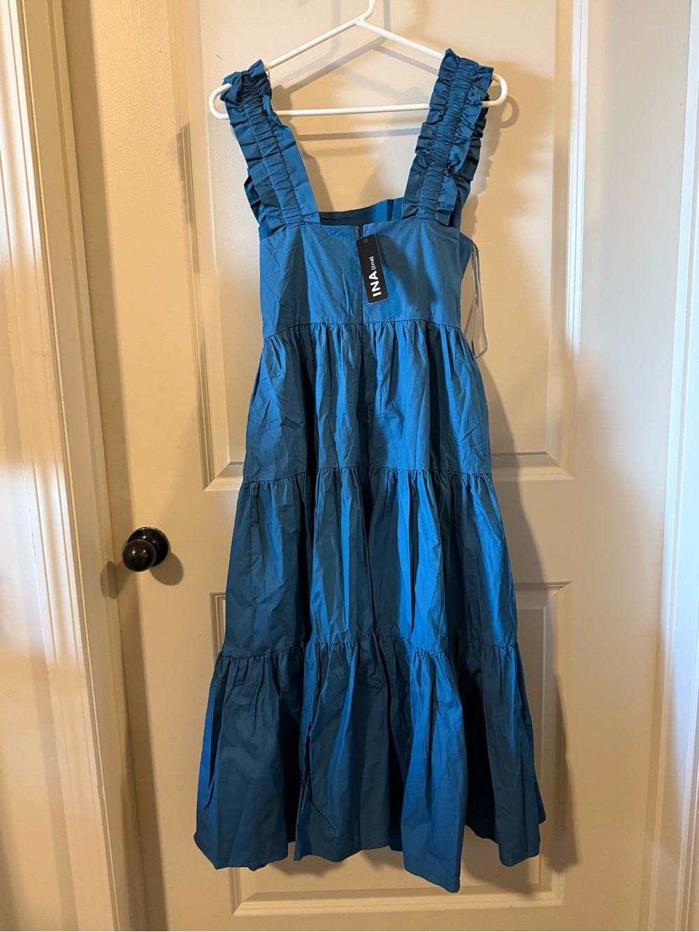 Blue Ruffled Strap Midi Dress - Picture 2 of 5